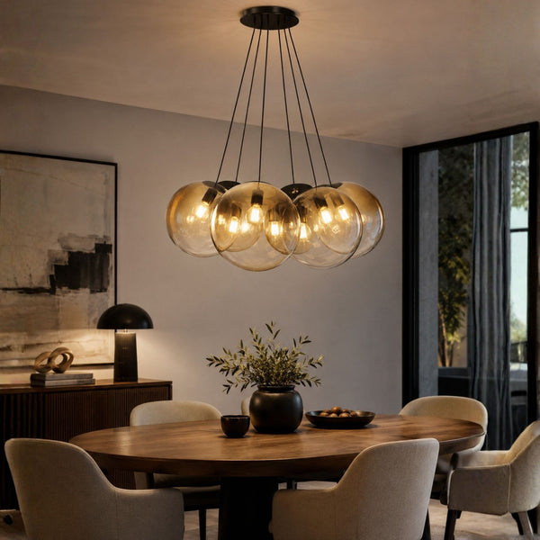 Suspension grappe Orb 7 lumières, verres Ø 40 cm