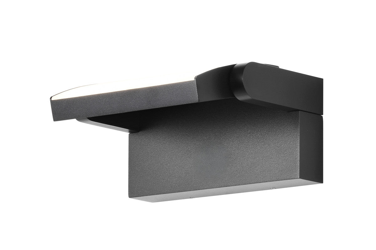 Profil du luminaire mural anthracite, tête plate inclinée vers le haut, forme compacte