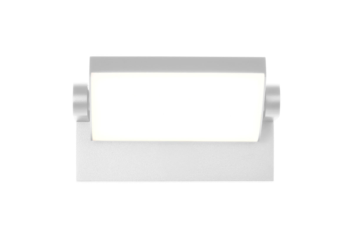 Vue frontale du boîtier rectangulaire avec axes latéraux et grand diffuseur blanc