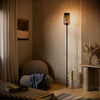 Lampadaire Cruet, pied en travertin, monture noire