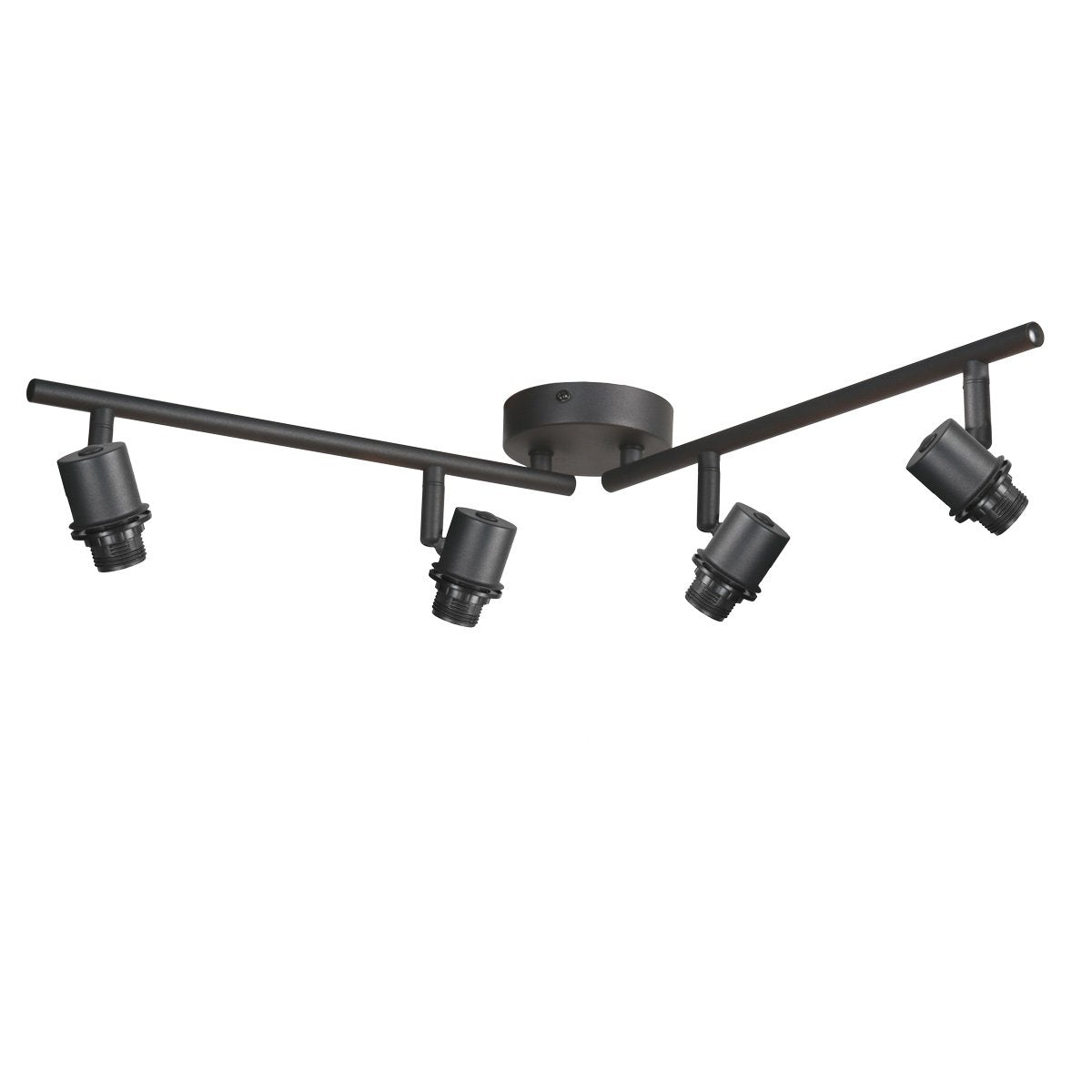 Vue en perspective du plafonnier noir avec quatre spots orientables et barre horizontale