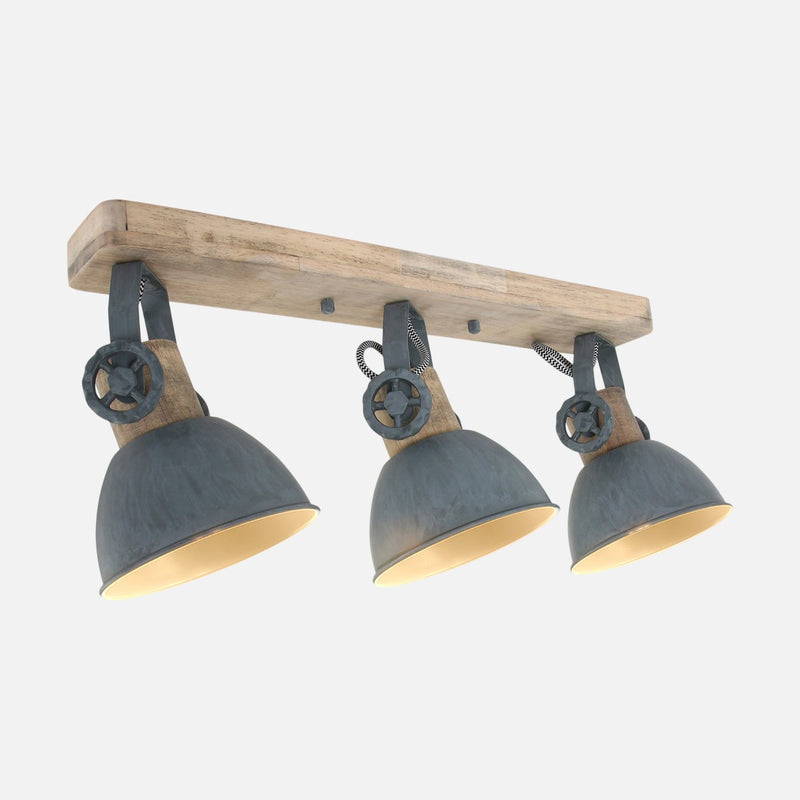 Industrial grey 3-spot ceiling light, adjustable wood and metal bar 51 cm | Gearwood