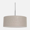Gray linen pendant light, 50 cm diameter drum shade on a black mount, dining room | Sparkled Light