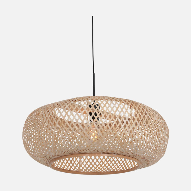 Natural bamboo pendant light, round braided lampshade Ø 60 cm, adjustable height | Maze