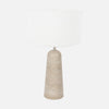 Travertine bedside lamp, natural base & white linen lampshade | Travino