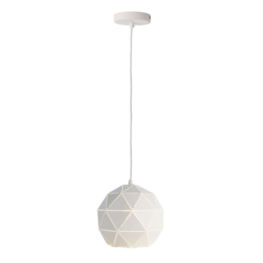 Suspension blanche complète avec grand abat-jour géométrique et câble