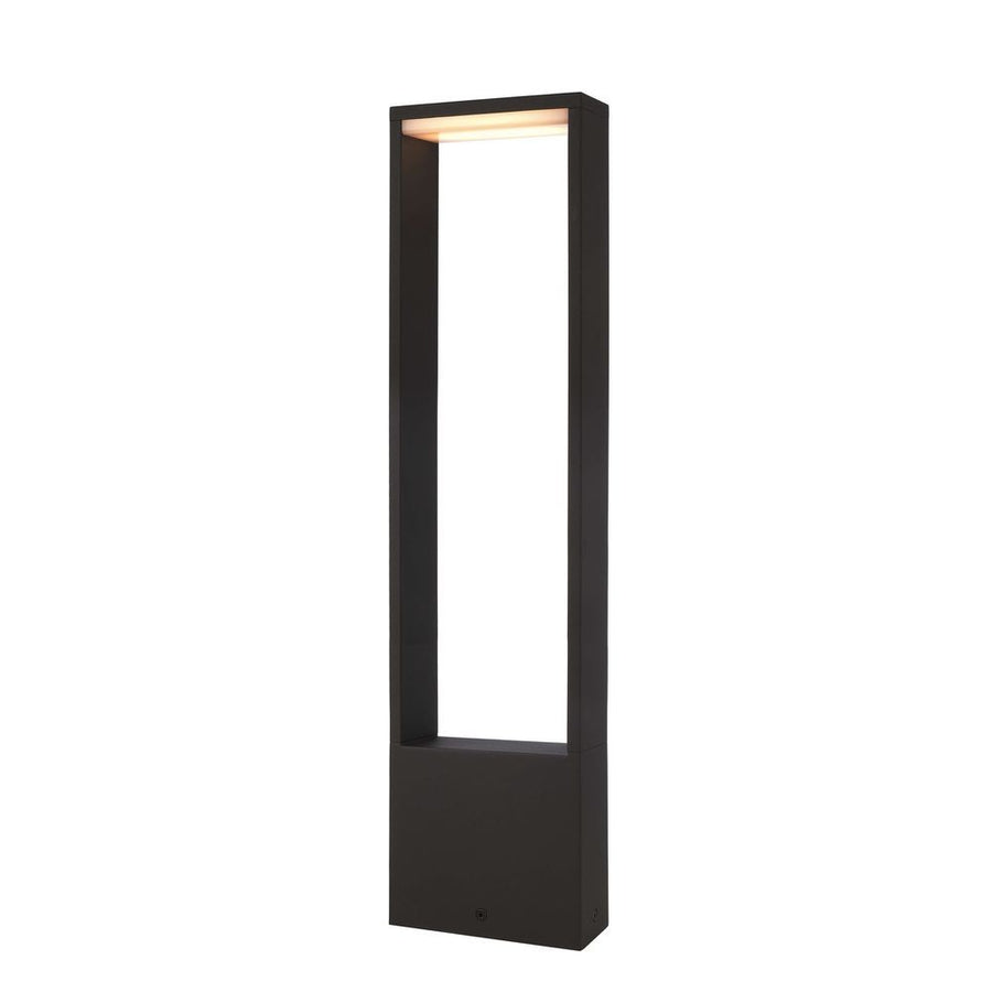 Lampadaire extérieur anthracite à cadre rectangulaire ouvert, éclairé par le haut.