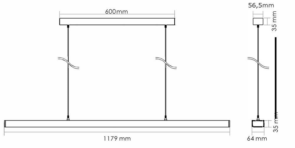 Schéma de dimensions du luminaire avec 1179 mm de largeur