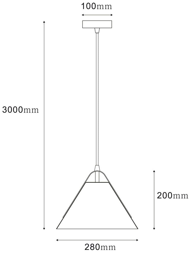 Schéma coté du luminaire avec hauteur totale 3000 mm et diamètre 280 mm