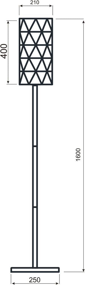 Schéma coté du lampadaire : hauteur 1600 mm, abat-jour 400 mm et base 250 mm.