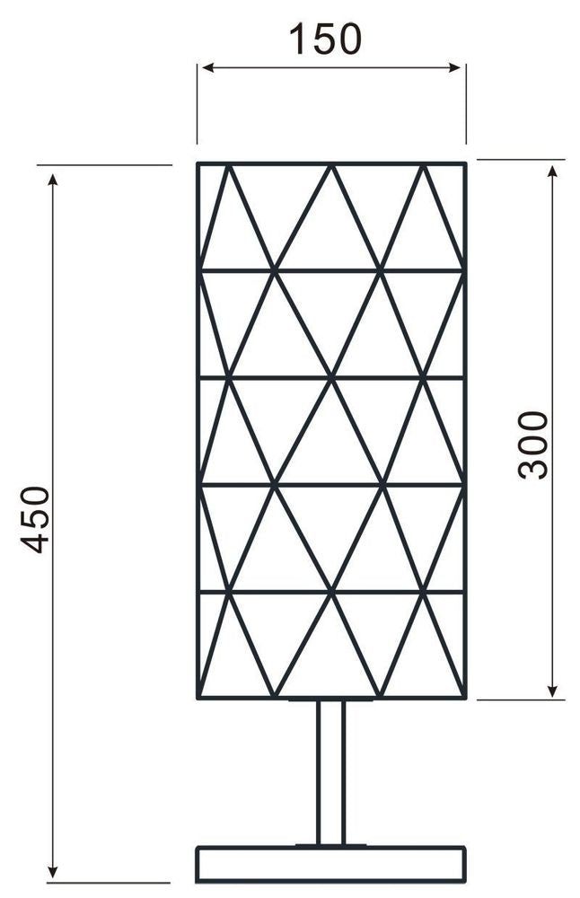 Schéma coté : 450 mm de hauteur totale, 300 mm d'abat-jour et 150 mm de diamètre.