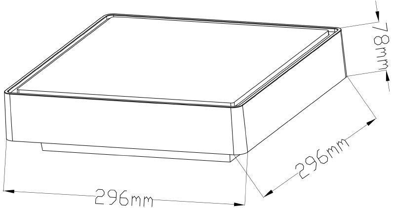 Schéma coté indiquant 296 mm de côté et 78 mm de hauteur