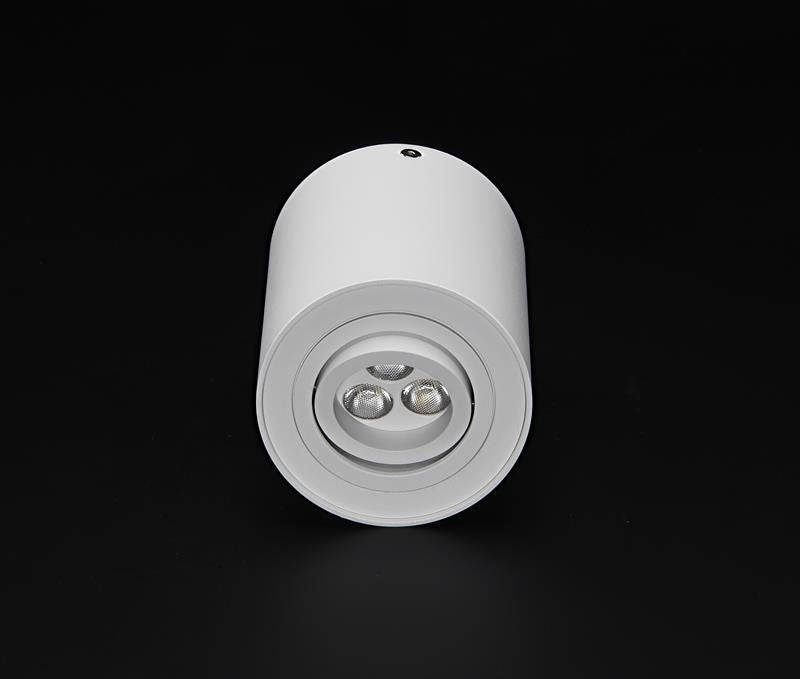 Vue de dessous montrant trois LED et la bague orientable du spot.