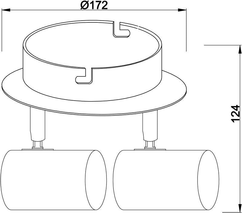 Profil technique du luminaire avec diamètre 172 mm et hauteur totale 124 mm.