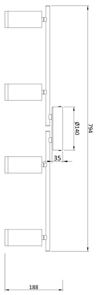 Schéma coté du luminaire avec longueur totale 794 mm et diamètre de base 140 mm.