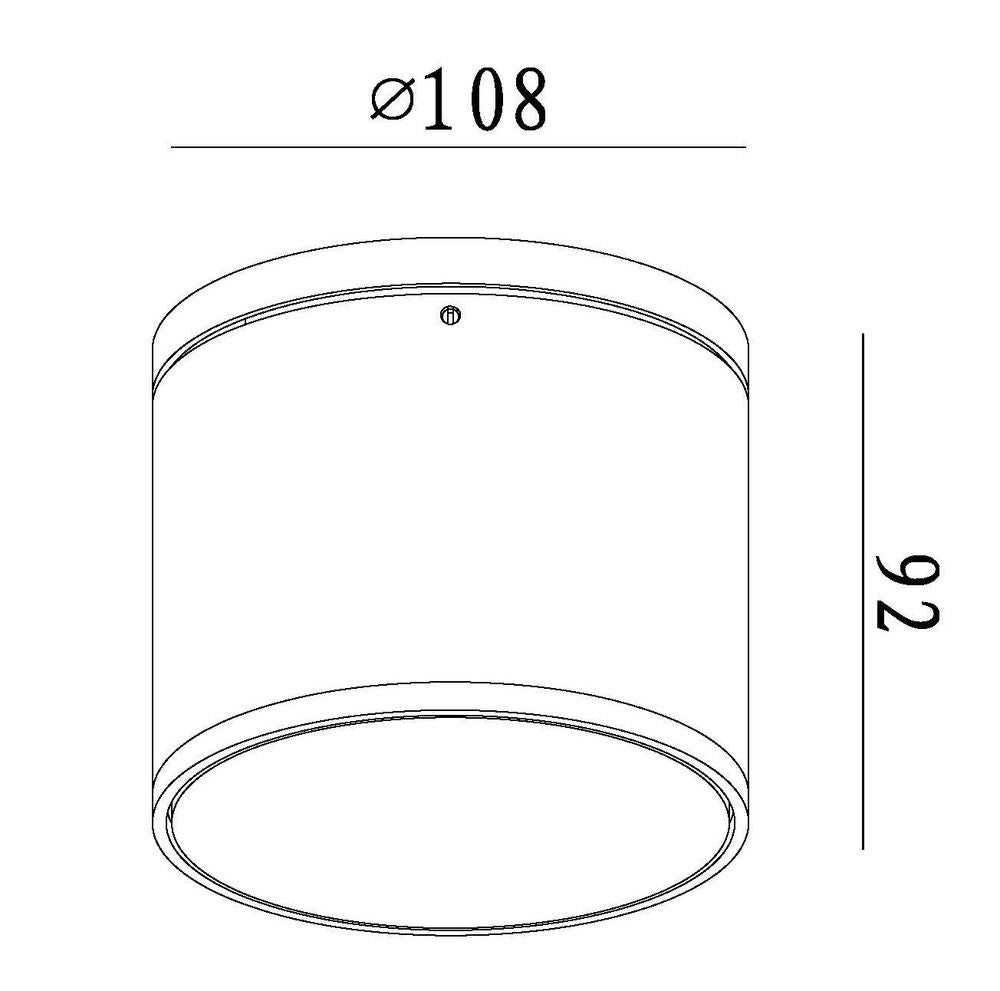 Schéma de dimensions indiquant un diamètre de 108 mm et une hauteur de 92 mm