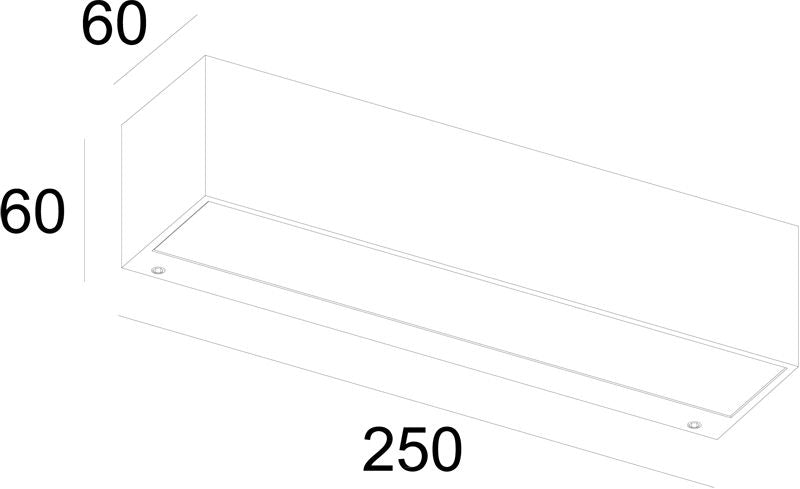 Schéma de dimensions indiquant 250 mm de long, 60 mm de haut et 60 mm.