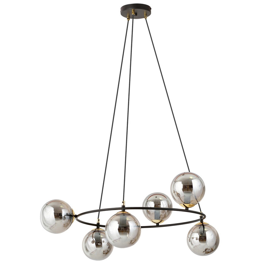 Second angle studio montrant les reflets des globes et la structure métallique anthracite.