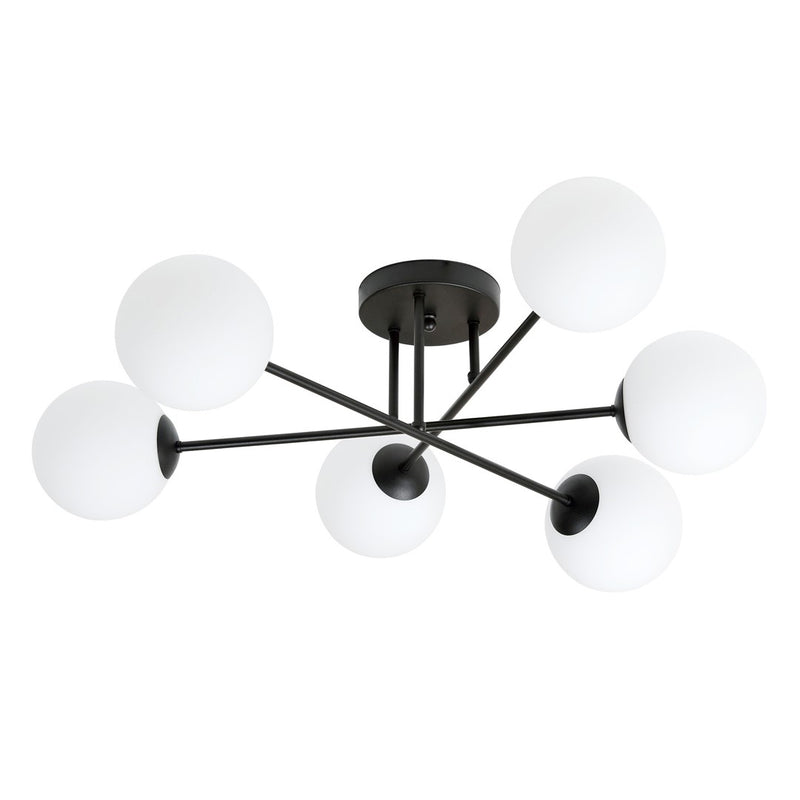 Plafonnier Trellara 6 lumières noir et opale, verre