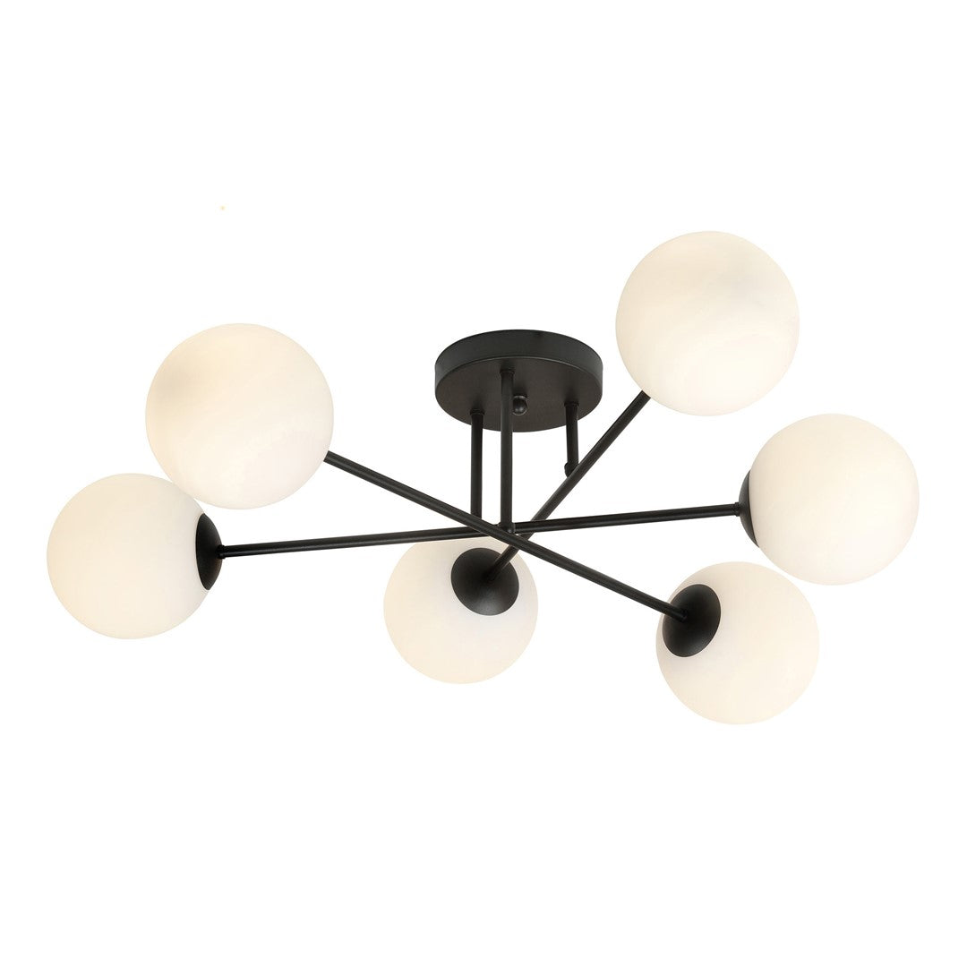 Plafonnier Trellara 6 lumières noir et opale, verre