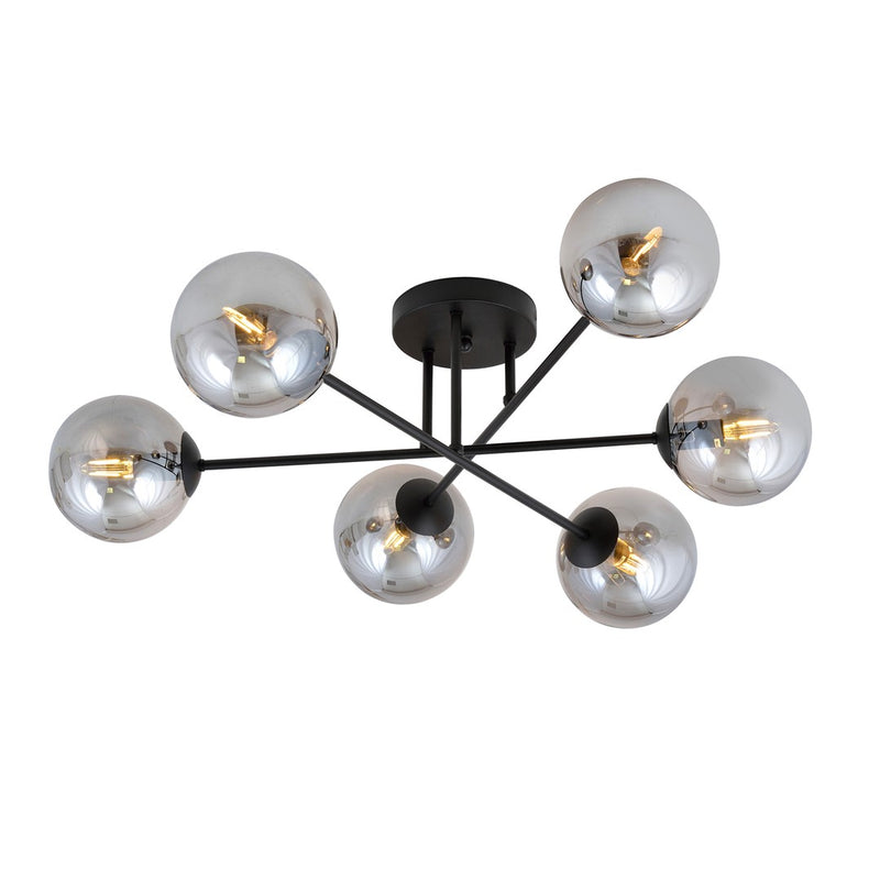 Plafonnier Trellara 6 lumières noir et anthracite, verre