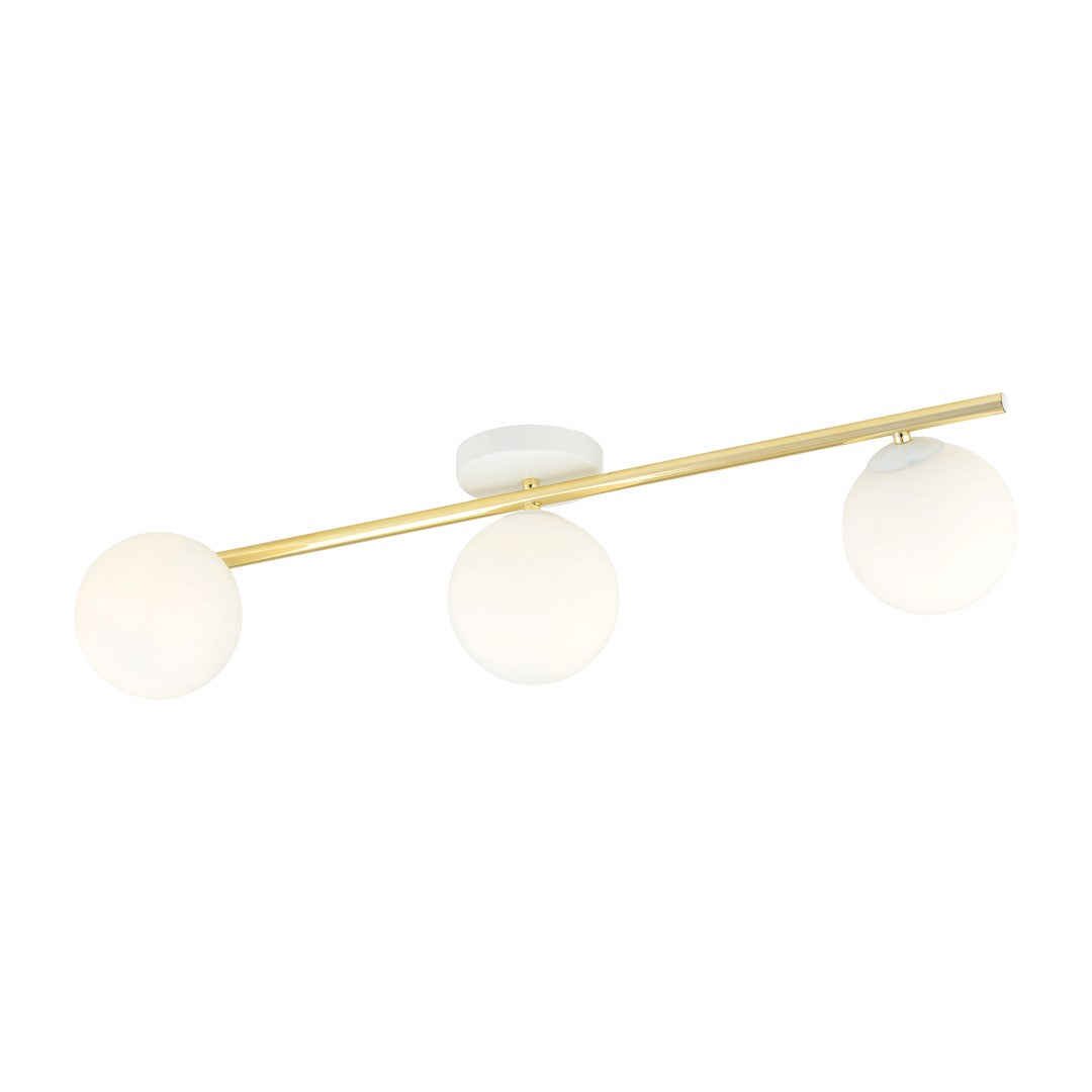Plafonnier Reykorn 3 lumières blanc et doré, verre