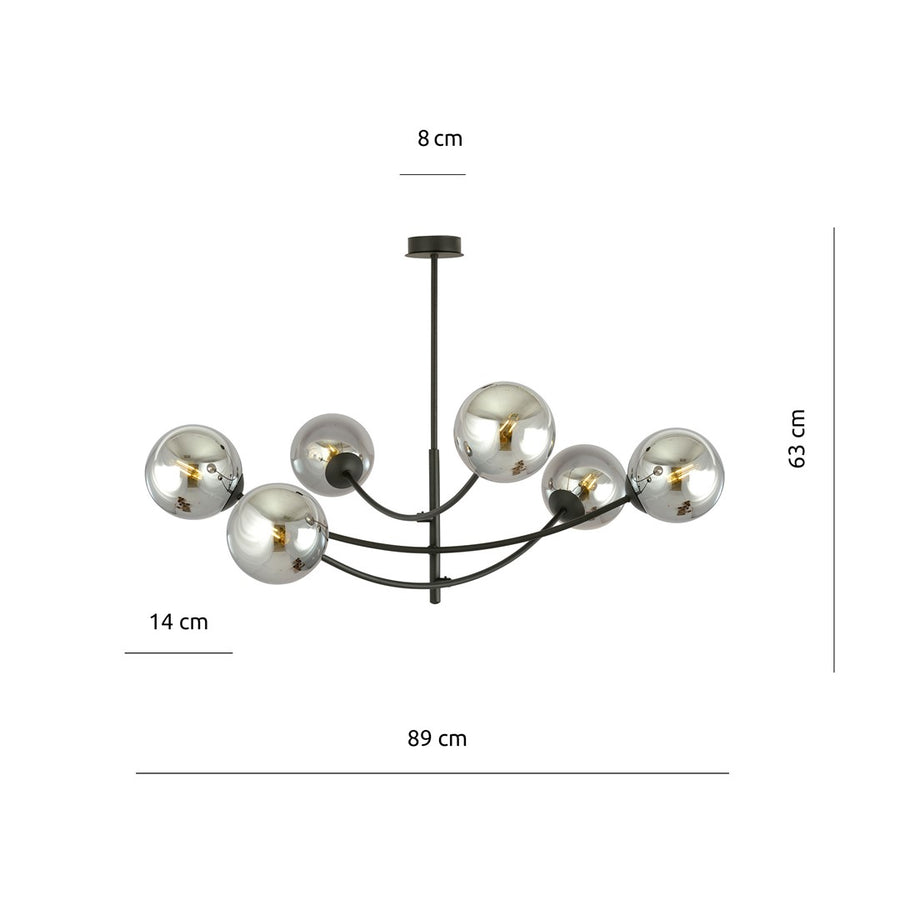 Plafonnier Dramnir 6 lumières noir et anthracite, verre