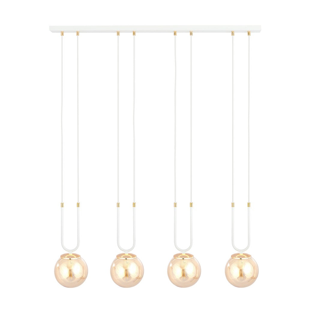 Suspension Tonsern 4 lumières blanche et dorée, verre