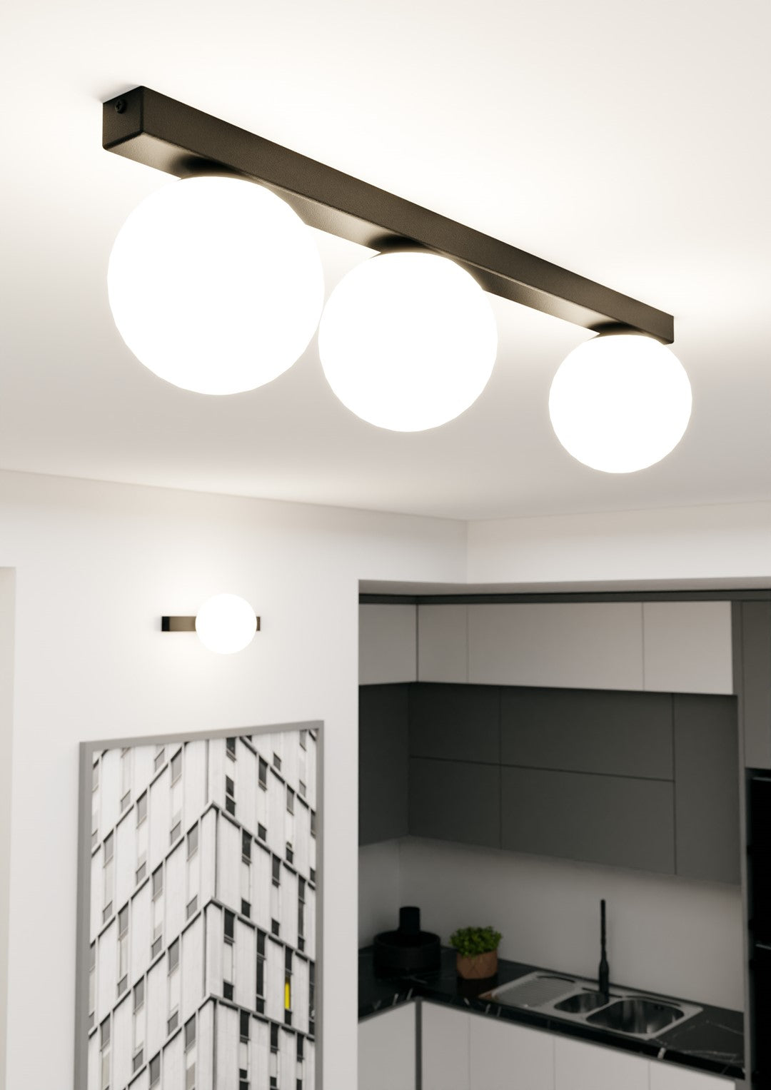 Plafonnier installé au plafond au-dessus d'une cuisine moderne