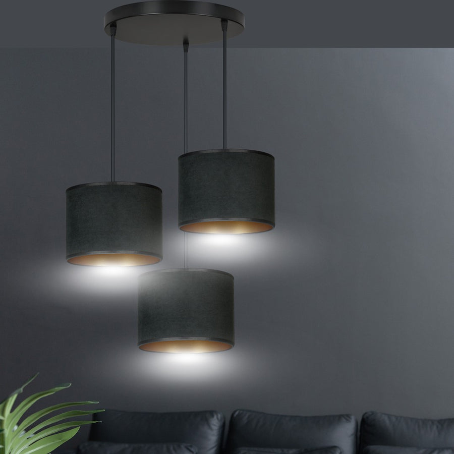 Suspension Lyngar 3 lumières noire, velours