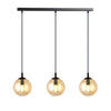 Suspension Koldara 3 lumières noire et ambrée, verre