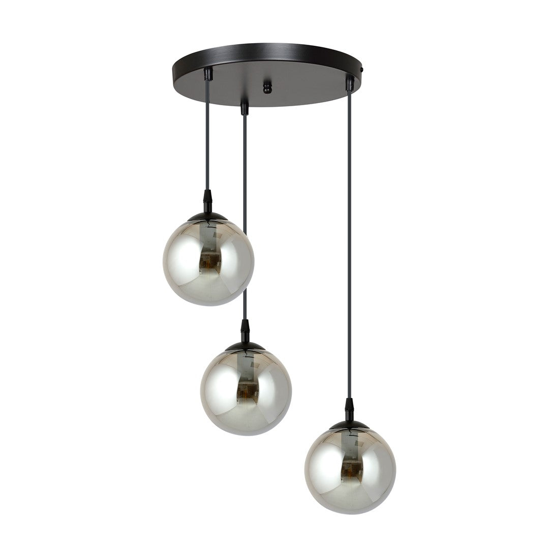 Suspension Koldara 3 lumières noire et anthracite, verre