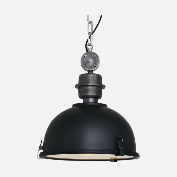 Industrial style pendant light, black metal dome Ø32 cm with glass, kitchen | Bikkel