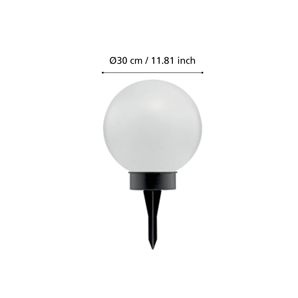 Schéma de dimensions du luminaire avec diamètre de boule et pique.