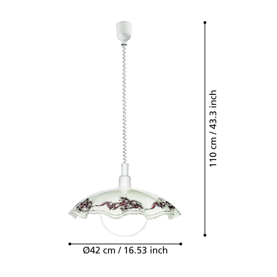 Schéma de dimensions du luminaire : diamètre 42 cm et hauteur totale 110 cm.