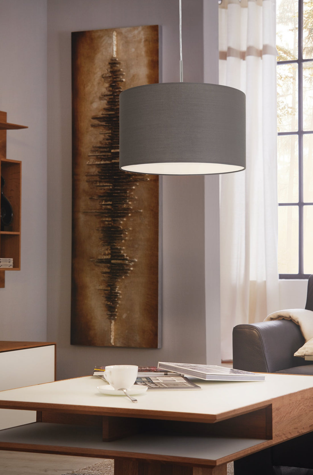 Suspension Pasteri anthracite et marron, tissu