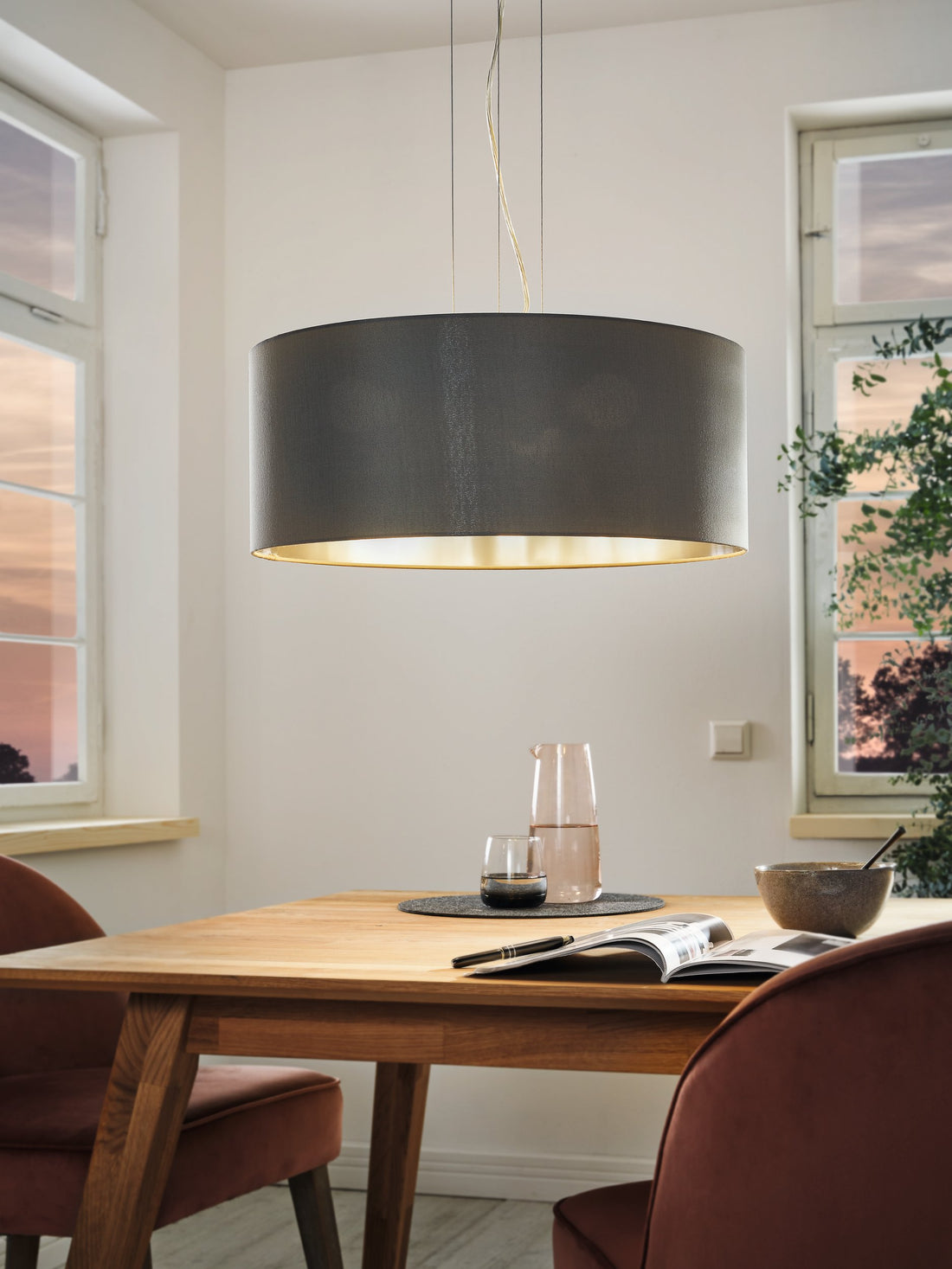 Suspension Maserlo 3 lumières grise et argentée, tissu