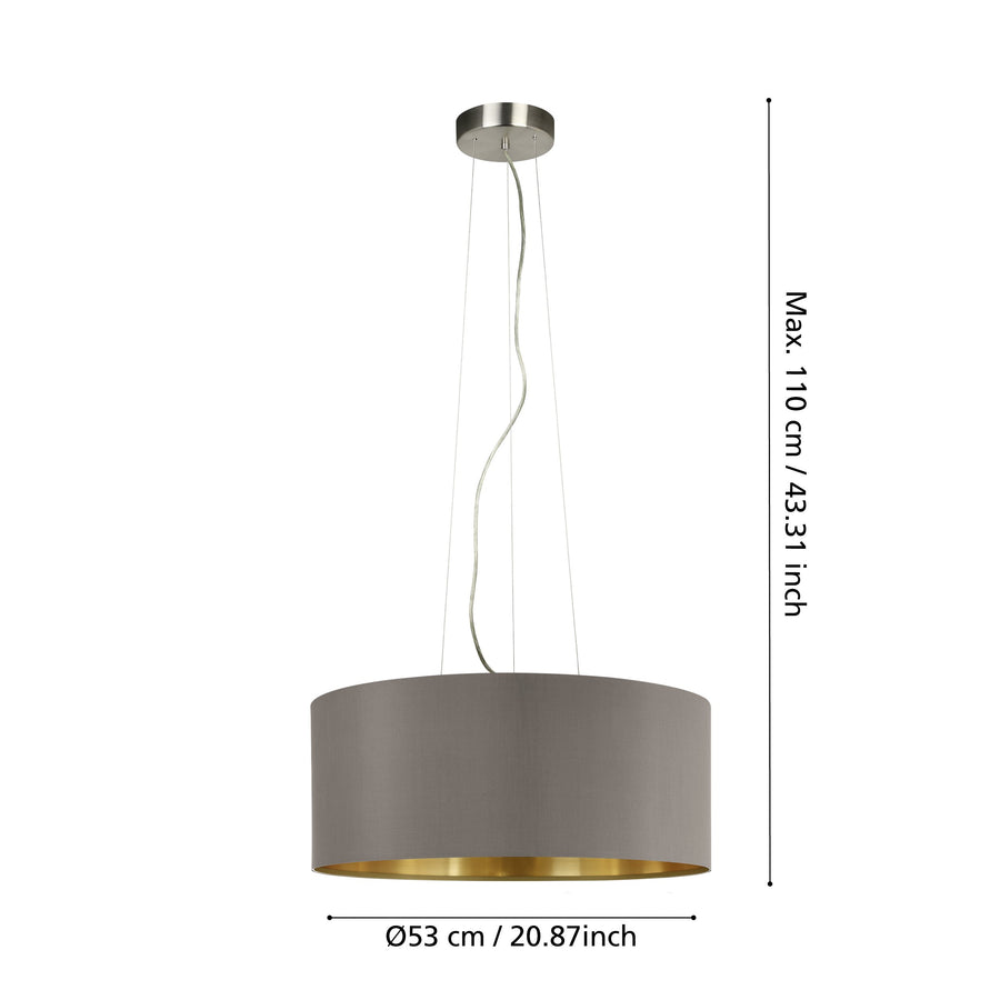 Schéma coté indiquant un diamètre de 53 cm et une hauteur maximale