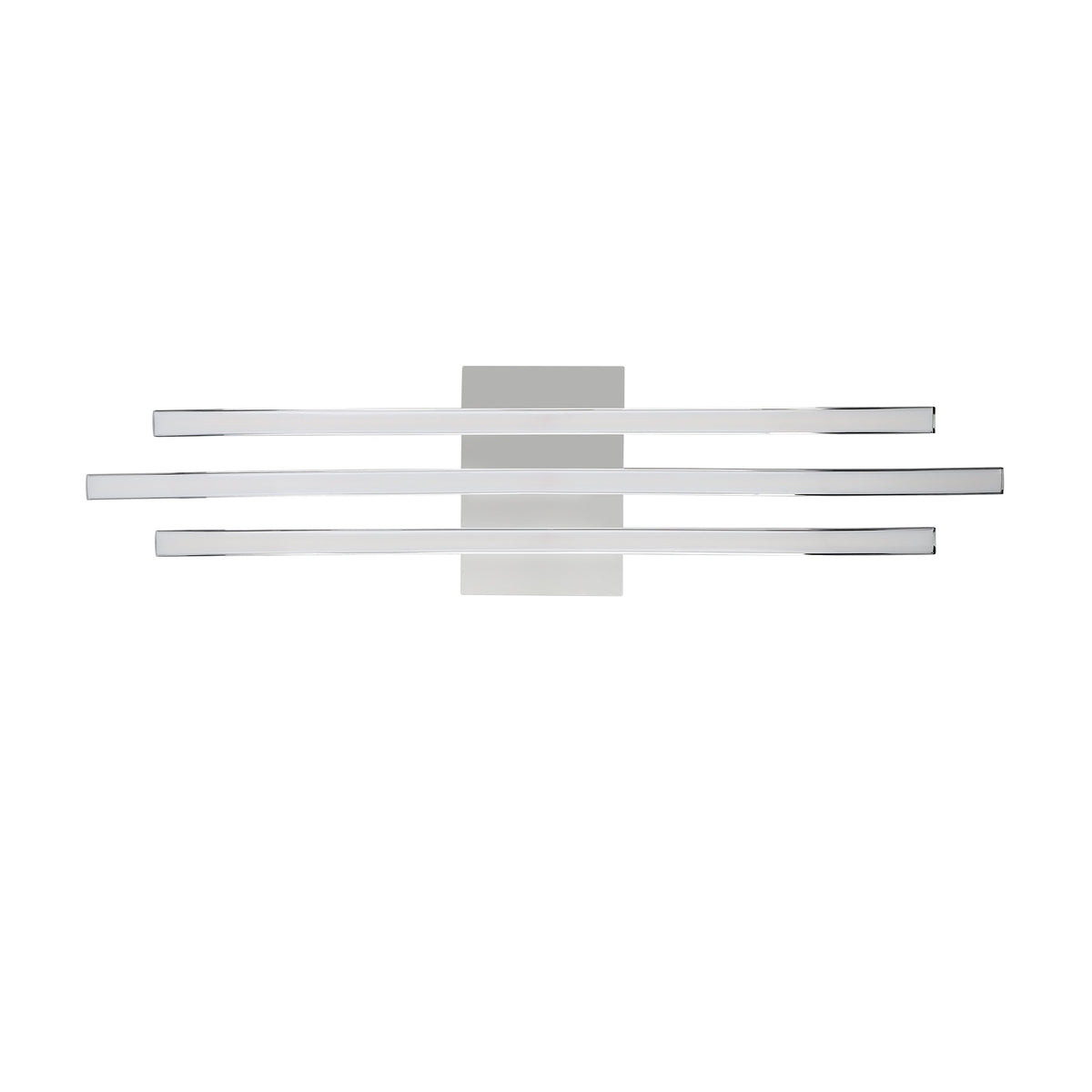 Vue de face à plat, trois tubes chromés parallèles et base centrale carrée