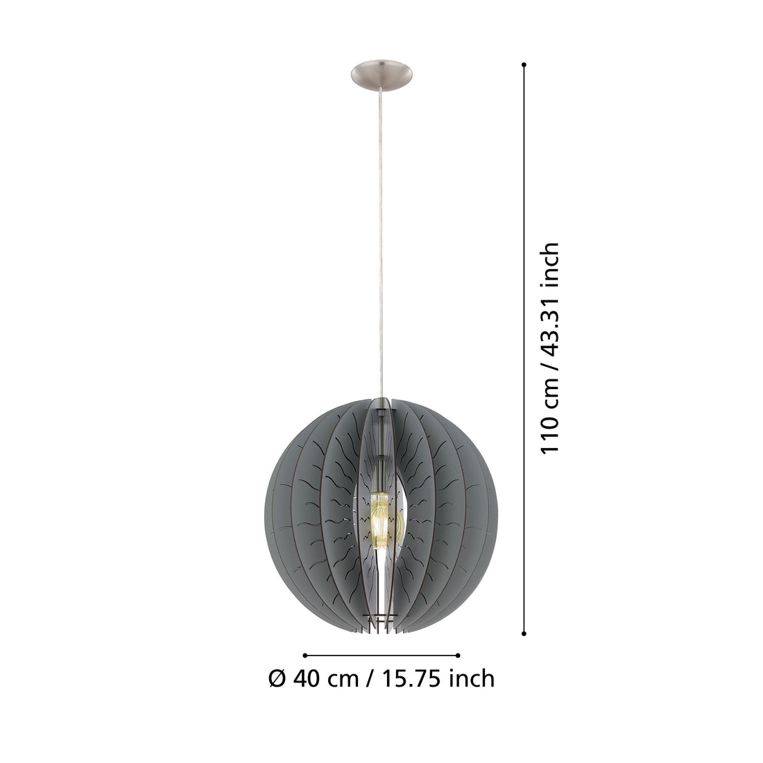 Suspension Fabessa nickel et grise, bois