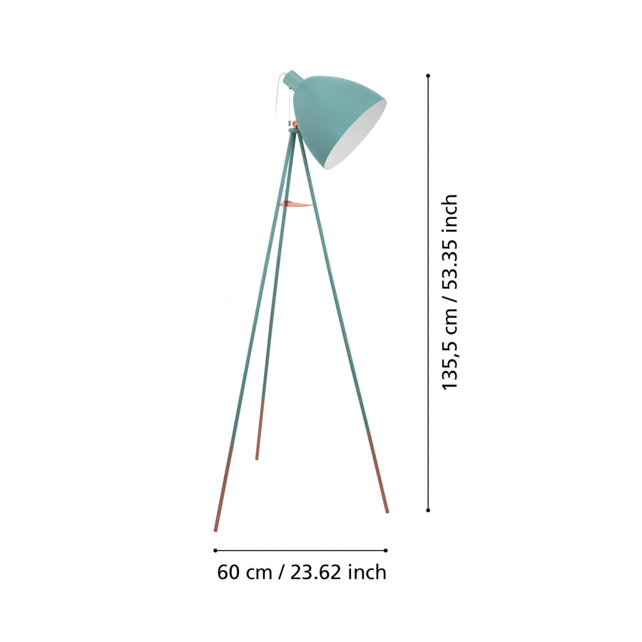 Schéma coté du lampadaire avec hauteur et largeur en centimètres