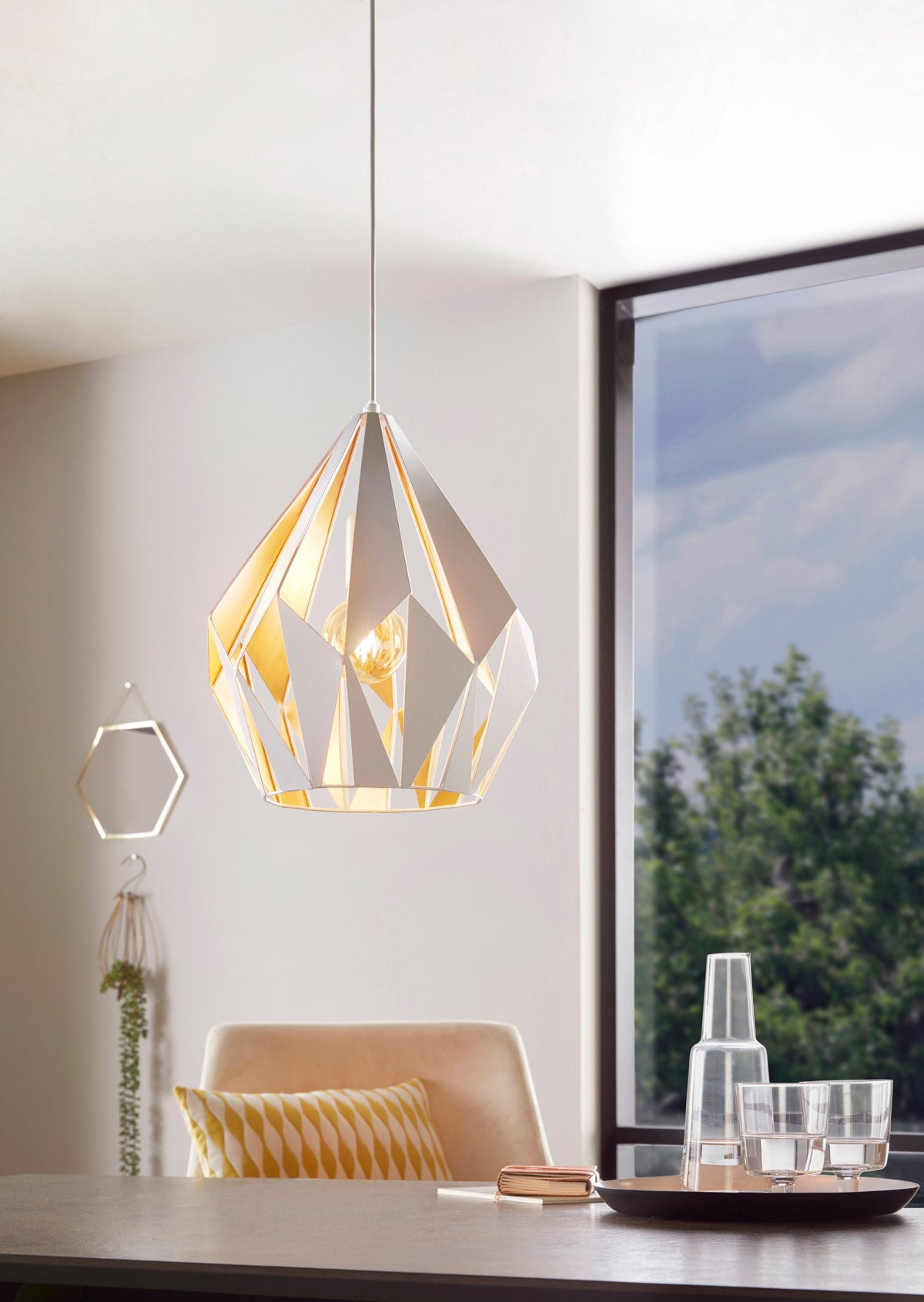 Suspension Carlton 1 blanche et or rose