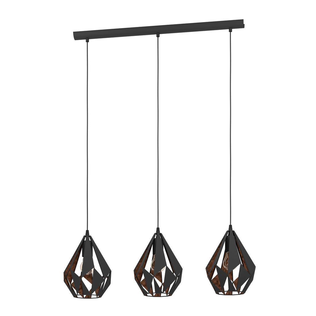 Suspension Carlton 1 3 lumières noire et cuivrée
