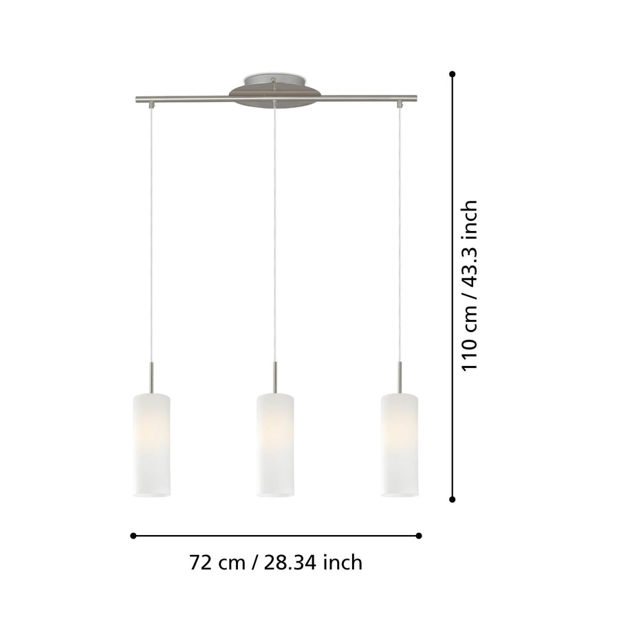 Schéma coté du luminaire, hauteur 110 cm et largeur totale 72 cm