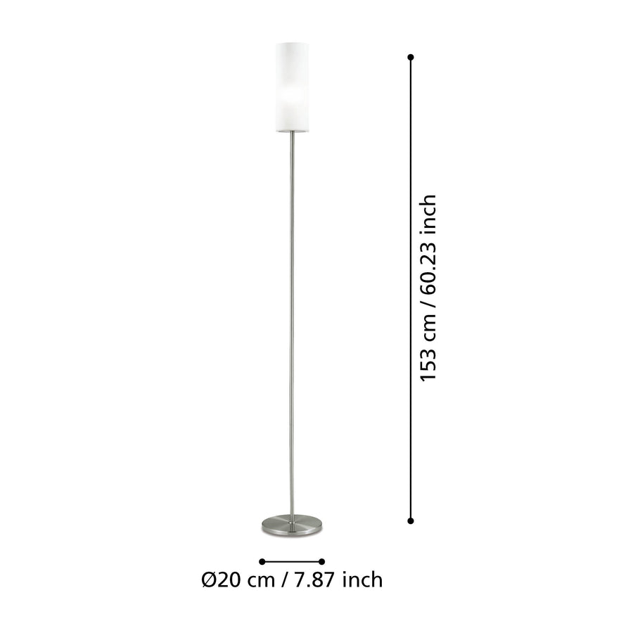 Schéma de dimensions du lampadaire : hauteur 153 cm et base ronde Ø20 cm.