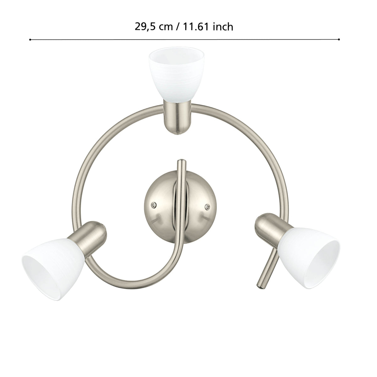 Schéma de dimensions indiquant une largeur totale de 29,5 cm, vue de dessous