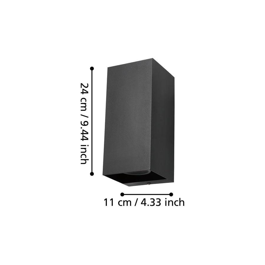 Schéma de dimensions : hauteur 24 cm et largeur 11 cm du bloc noir