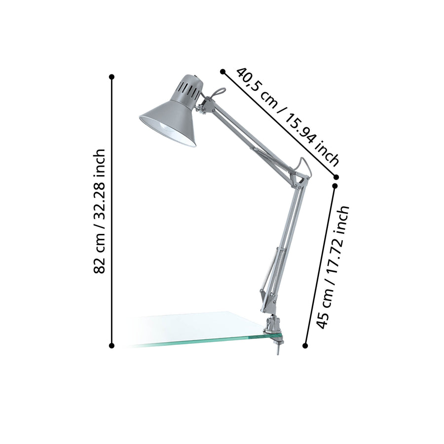 Schéma coté de la lampe avec hauteur et longueurs de bras en centimètres