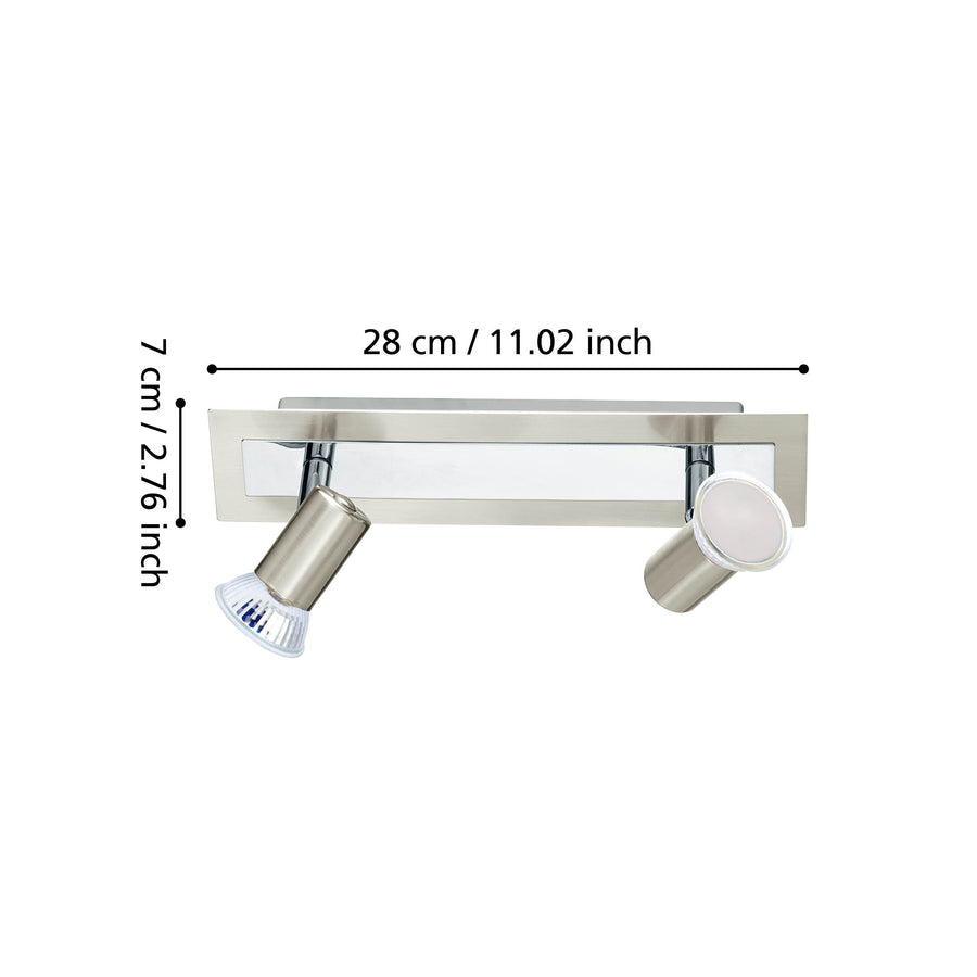 Schéma de dimensions du spot plafond : 28 cm de largeur et 7 cm de hauteur.