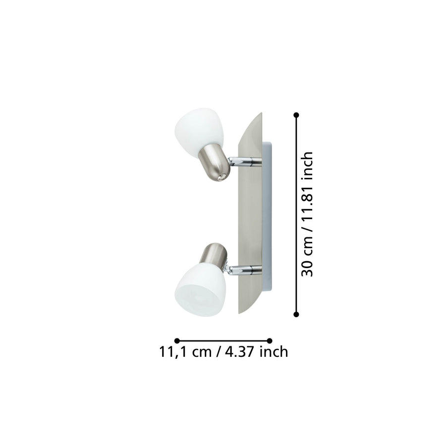 Spot Enea nickel et blanc mat, verre, L 30 cm
